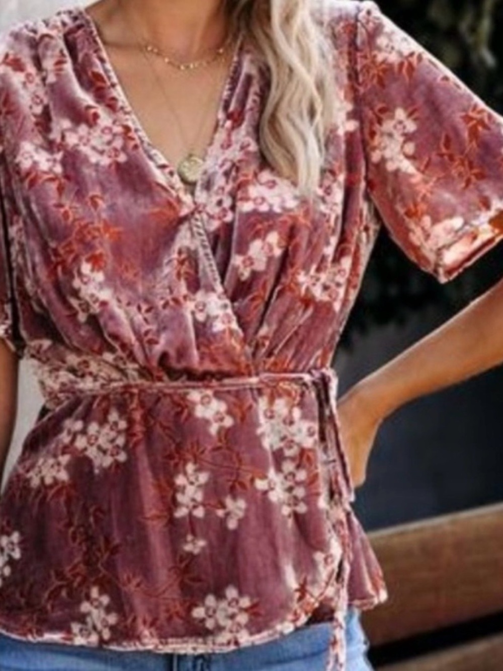VICI Collection Velvet Boho Festival Wrap Top M Burnout Blush Rose